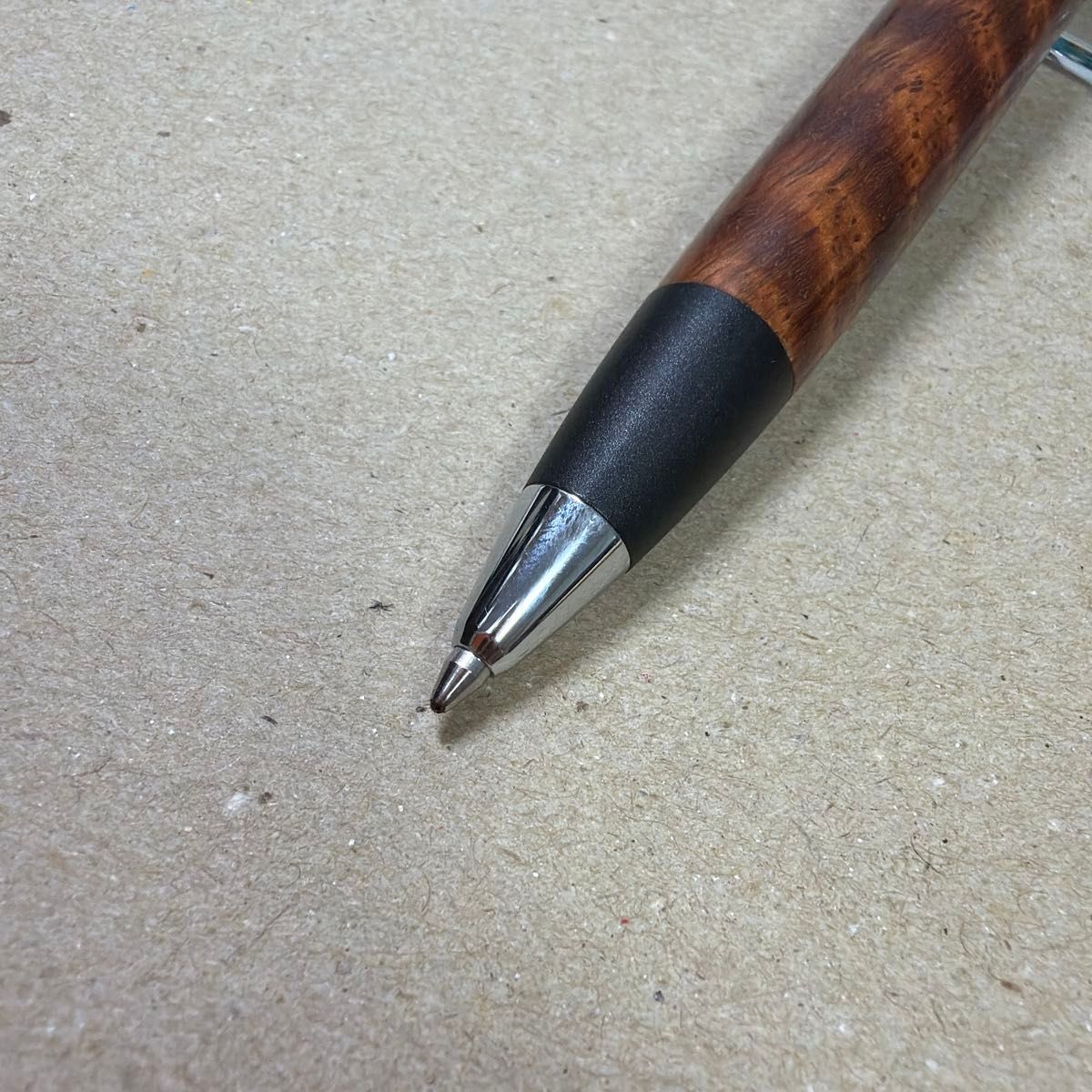 野原工芸 花梨トラ杢 ロータリー ボールペン 回転式 木軸 シルバー金具