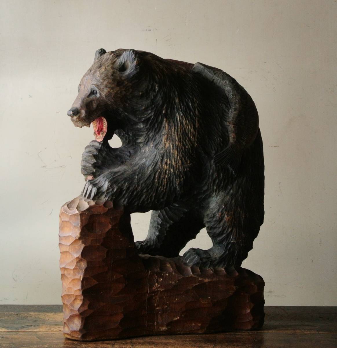 木彫り熊 木彫熊 マミヤ作 1966 鮭を取り合う2匹のクマ 置物 オブジェ