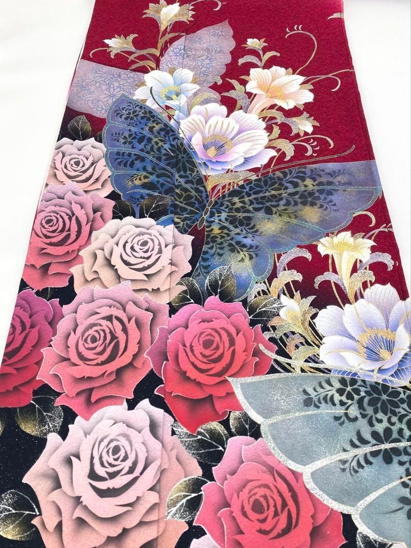 振袖 豪華 銀通し 金彩 グリッター箔 薔薇 身丈176cm トールサイズ