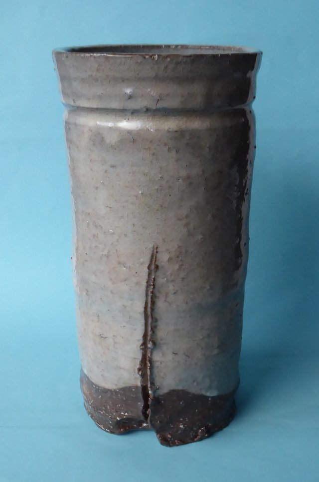 茶道具萩焼守繁栄徹作耳付茶入名物鷄頭金襴仕覆