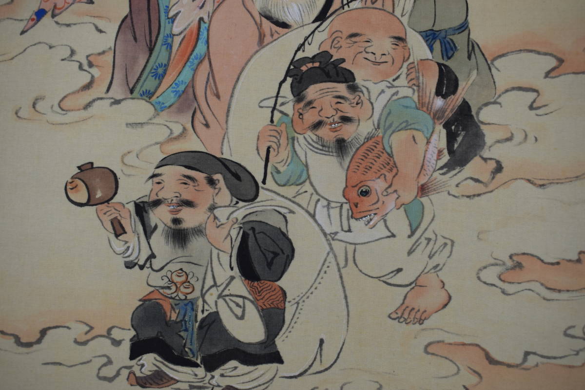 真作/紫雲/七福神来迎之図//掛軸☆宝船☆Y-603 JM