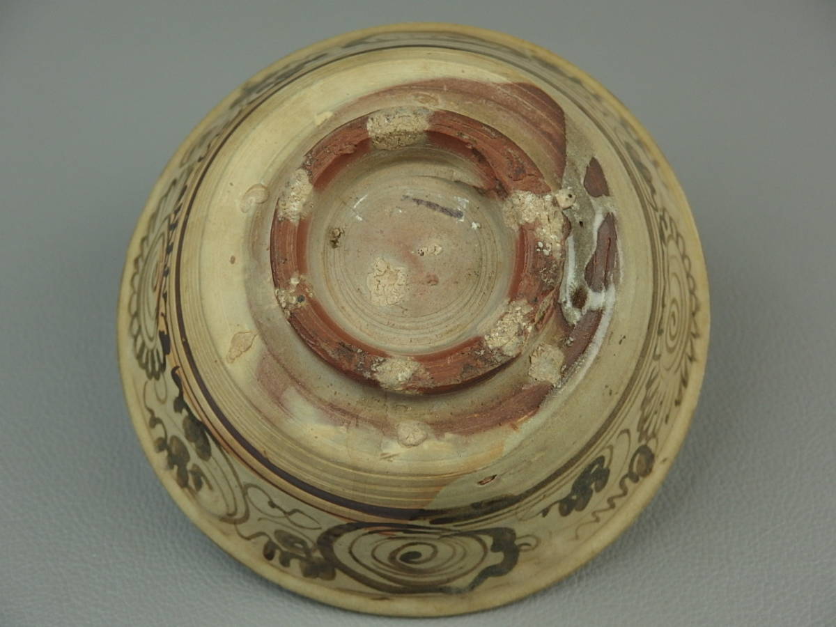 骨董・茶道具】☆磁州窯？高麗？安南？絵高麗茶碗 dj065sl.9 中国古玩