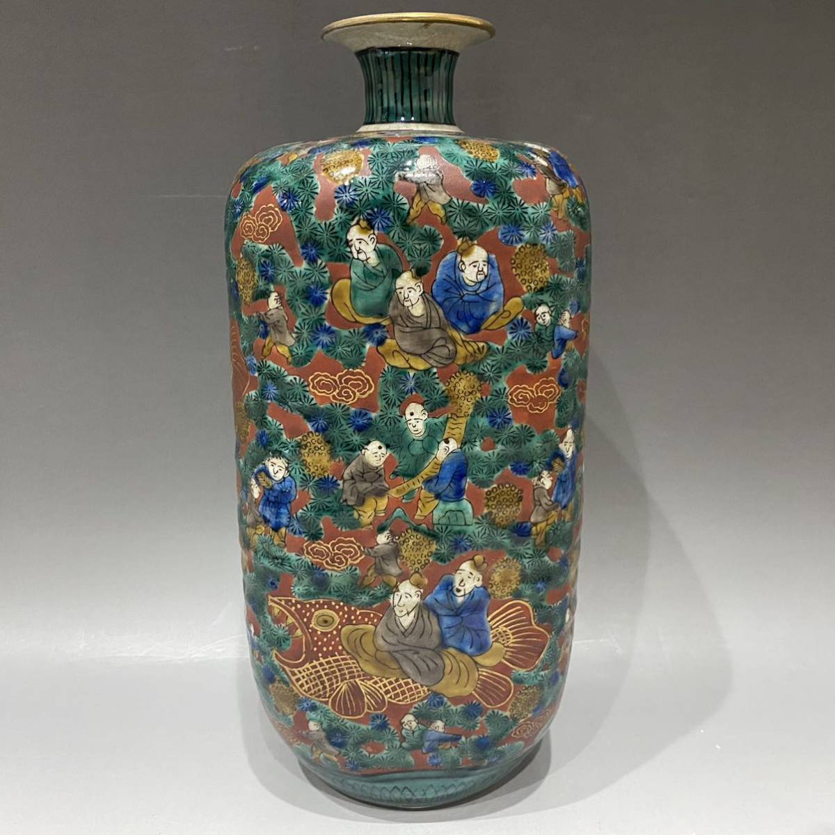 幕末三名工 ショップ 青木木米 作 九谷赤絵唐子図四方飾瓶 青木木米/三