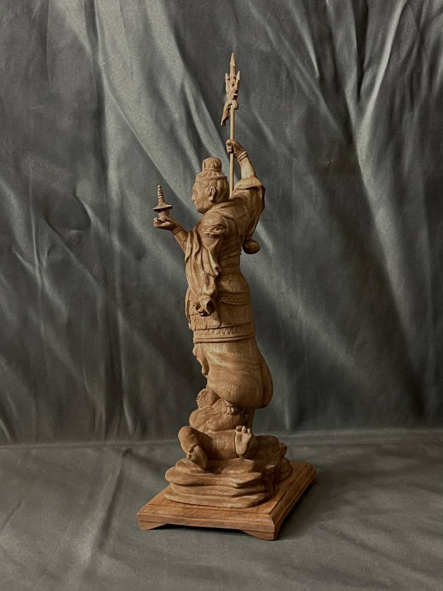 仏教工芸品 総楠製 井波彫刻 極上彫 木彫仏像 毘沙門天立像