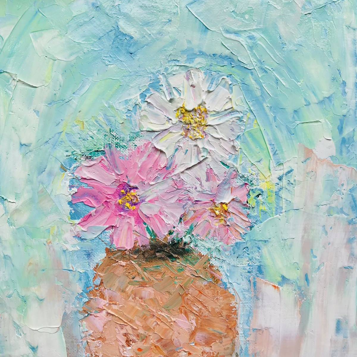 2点 油絵 朝日の田園 F4、色紙絵 桜島、市川博美 創元会々