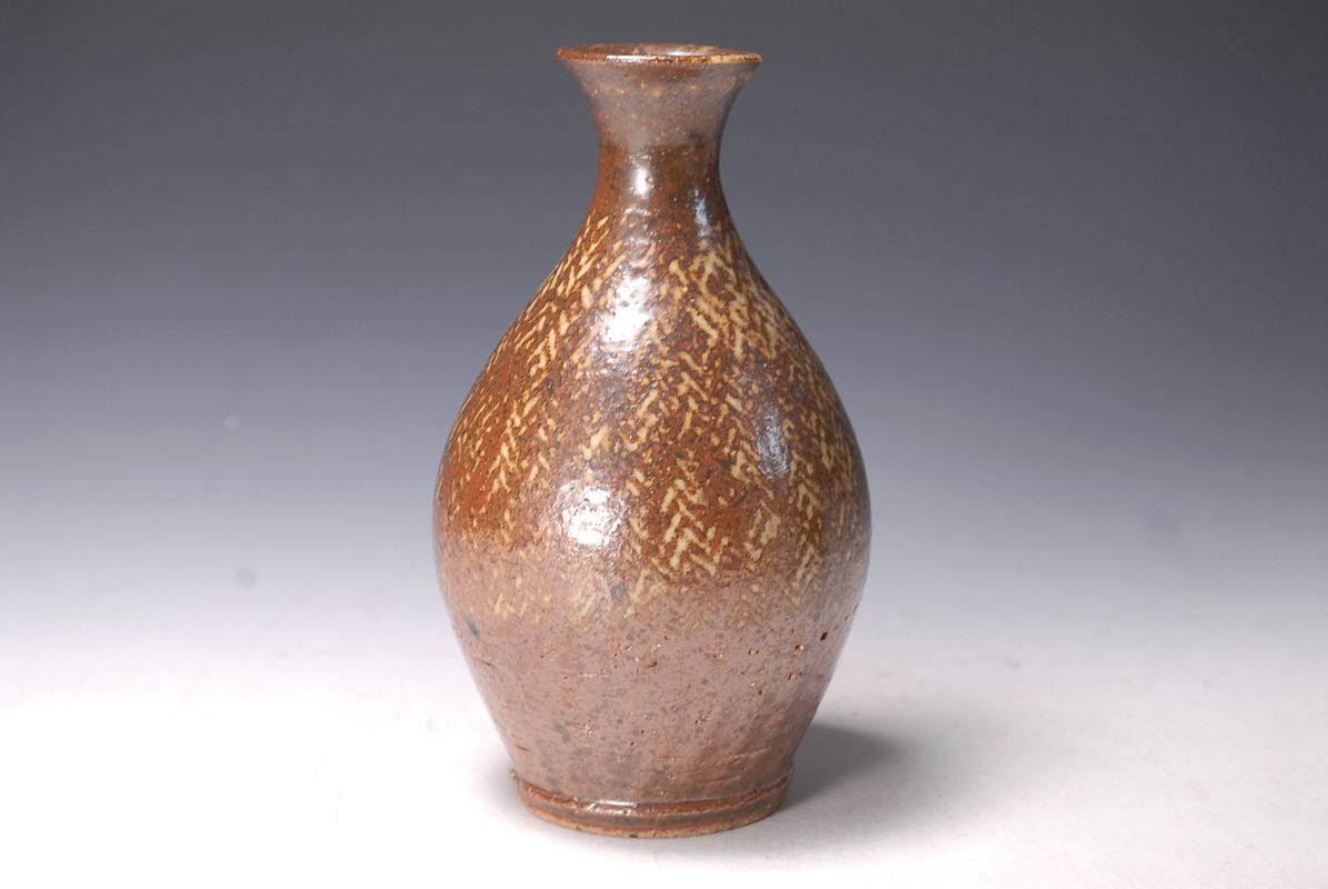 人間国宝 2292 益子 人間国宝 島岡達三 縄文象嵌徳利 初期作品 師 濱田庄司