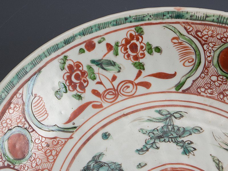 明末清初 呉須赤絵大皿 7寸 21cm 銀継ぎ 【公式通販】