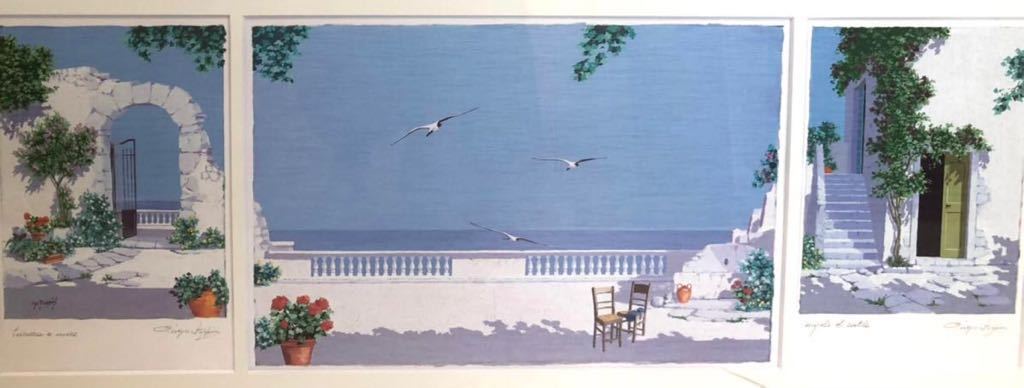 風景画 シルクスクリーン真作 ジョルジオ・ズッピーニ作・「エーゲ海