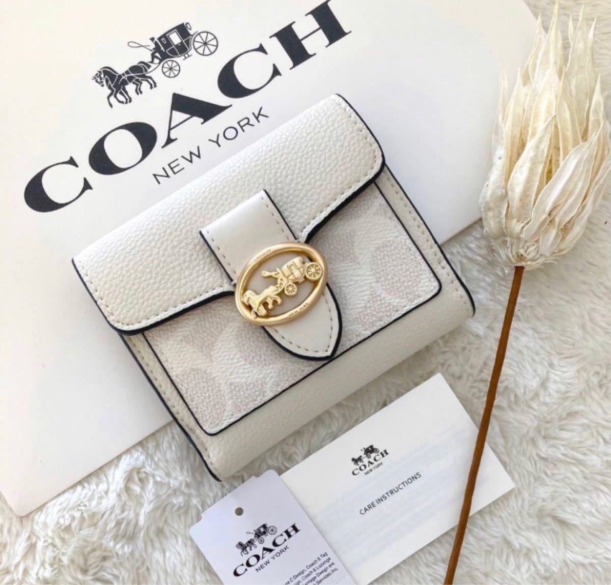 COACH 財布 ホワイト 二つ折り財布 ミニ財布 コーチ財布 レディース