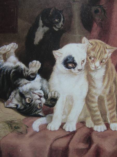 送料無料、希少画集画、高級新品額・額装付、猫 ネコ ねこ cat、絵画 油彩