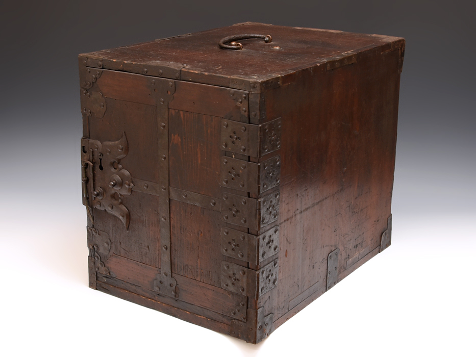 時代 古民具 船箪笥 銭箱 銭函 高:37㎝ 売れ筋 重:8.4kg