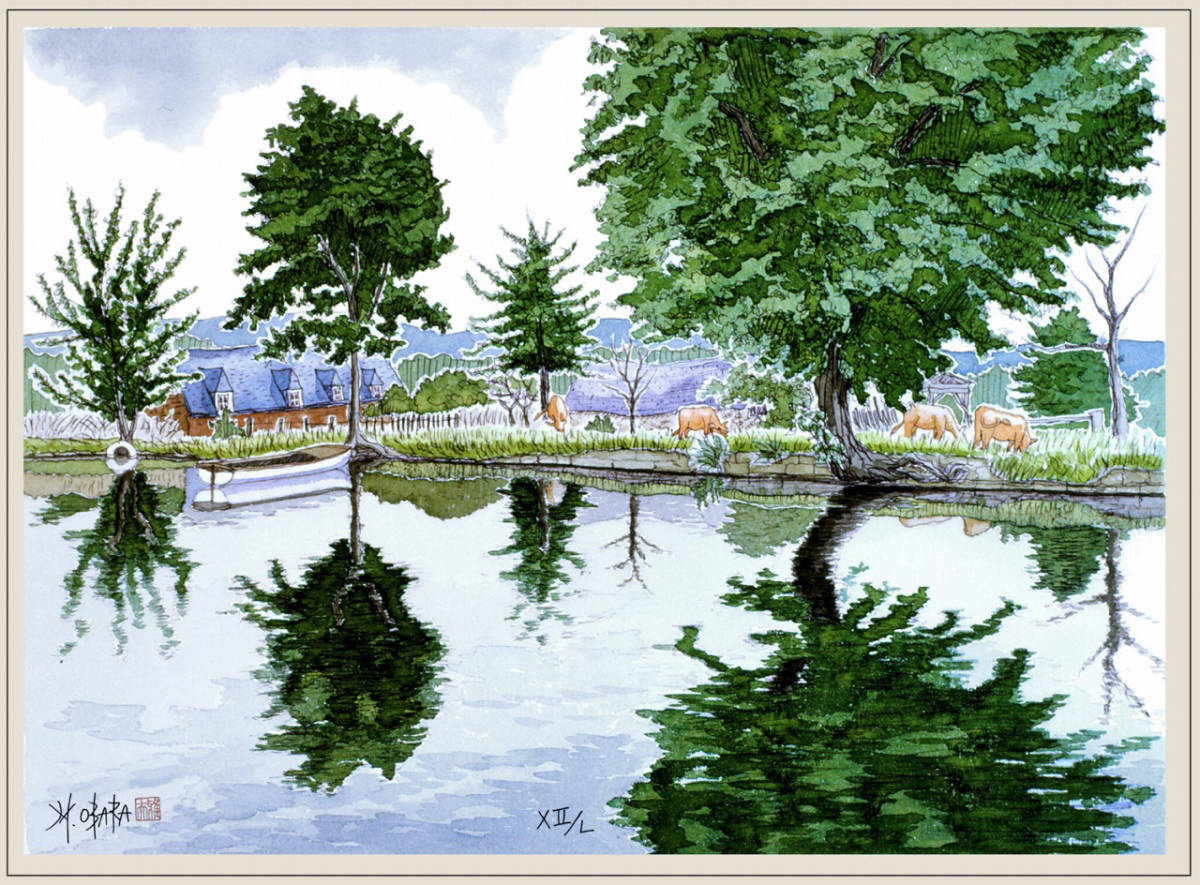 風景 水彩画 サイン入り安野光雅リトグラフ