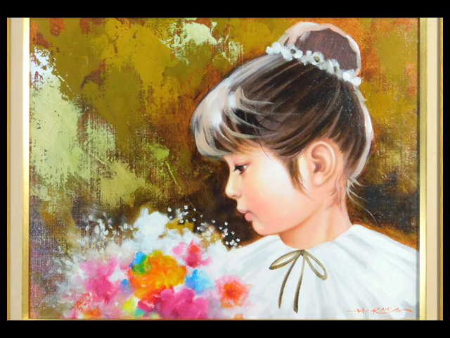 絵画 インテリア 額付( 黒 )油絵 F4-081114 人物 可愛い子供たち 絵画
