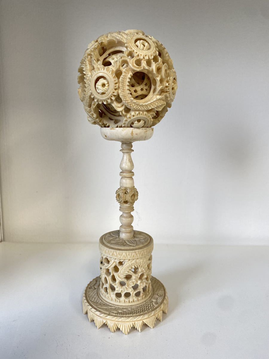 Yahoo!オークション - 中国美術 象牙風 透彫 透し彫り細工 多層球 天