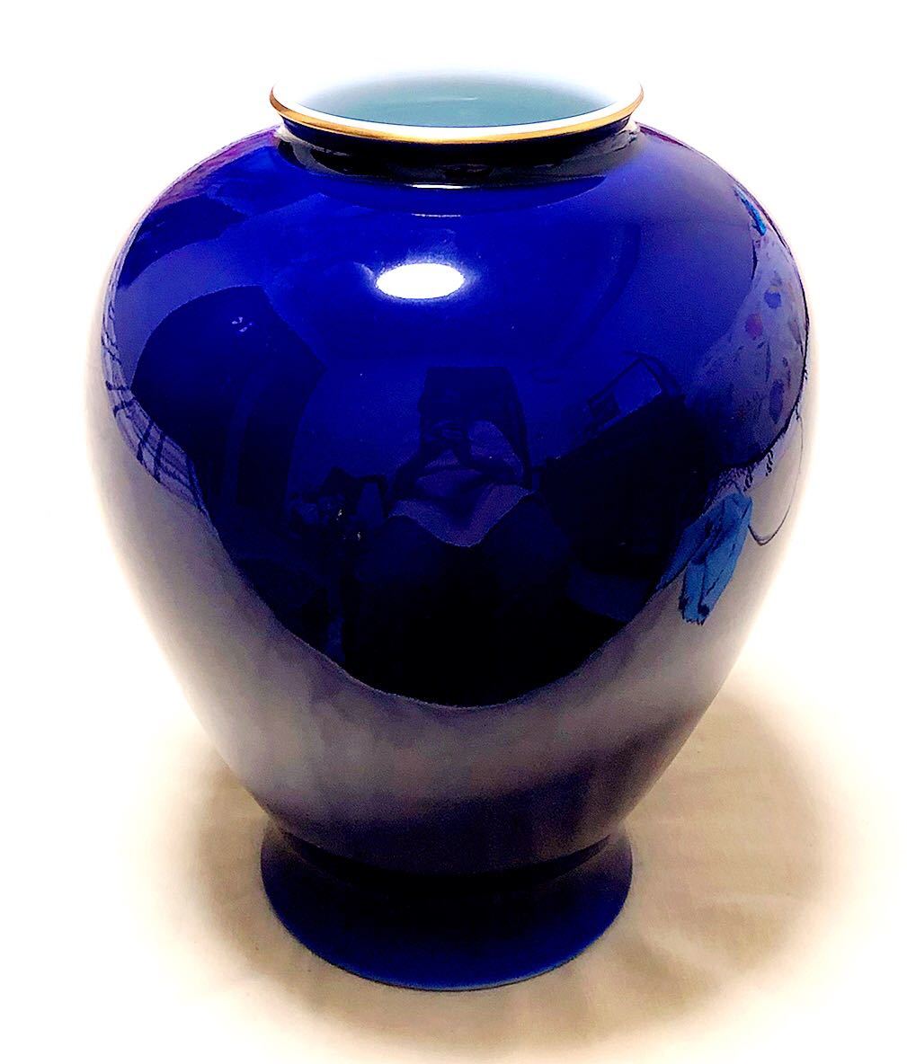 tC04059 深川製磁 応接揃 花瓶 灰皿／瑠璃色 金彩 花器 花入 花生 フラワー