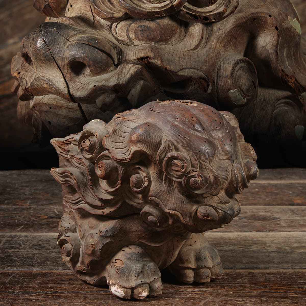 Yahoo!オークション - DQ952 時代物 木彫 彩色「獅子」木鼻 幅23.4cm