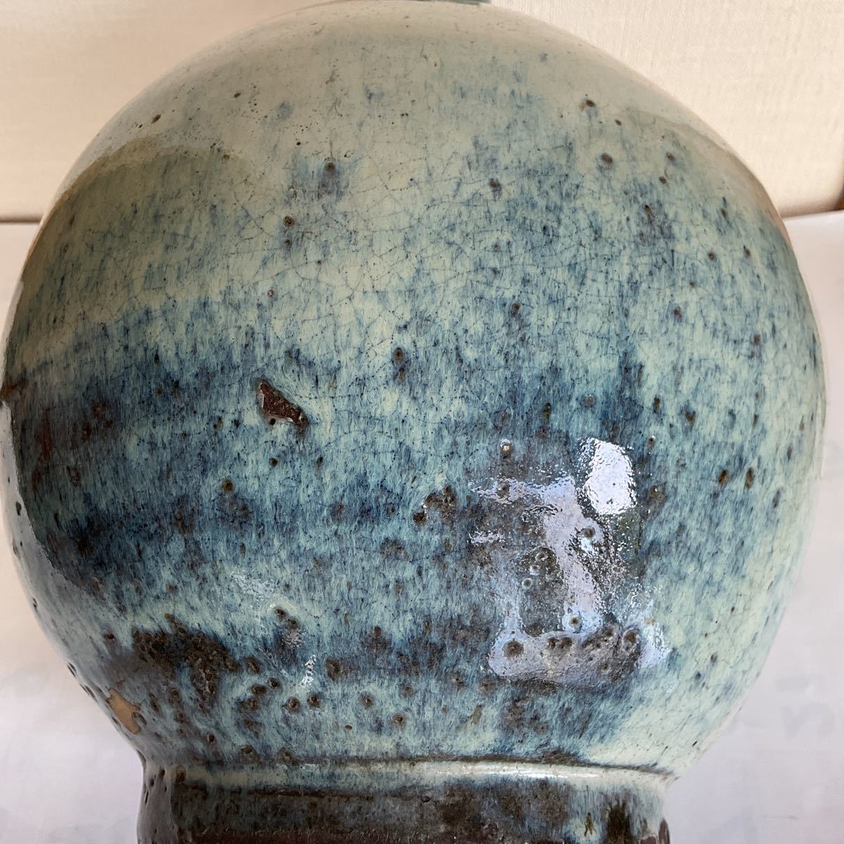 松代焼 緑白釉壺 代官町窯 江戸時代末期頃 松代焼 緑白釉壺 代官町窯