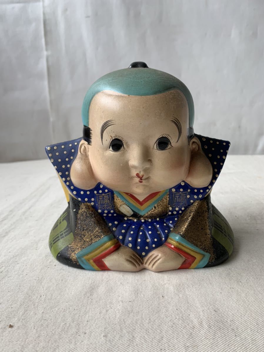 ☆福助縁起物 貯金箱（置物）商売繁盛～日本伝統置物 色合いが美しい