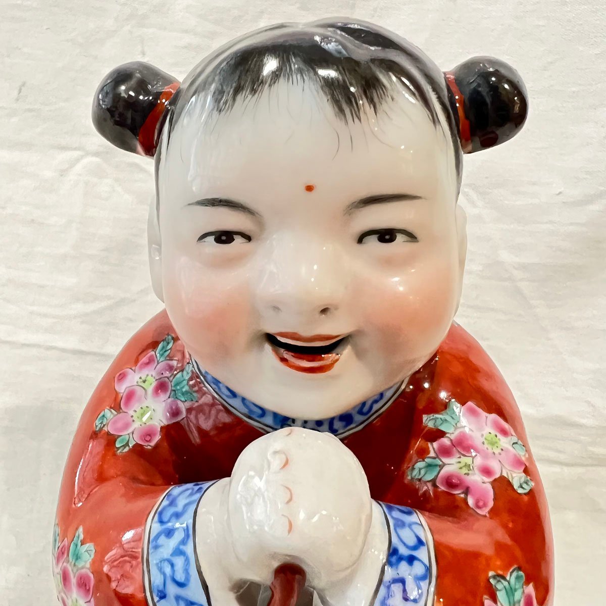 中国美術 古玩 色絵陶人形 陶器人形 高さ約13cm 置物 オブジェ 古董品