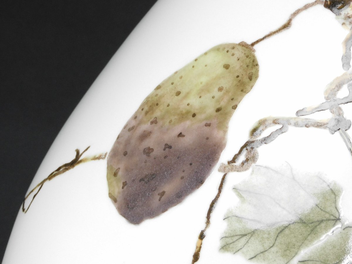 広瀬義之 色絵 あけび図 面取大壷(花瓶 花器)共箱 師藤本能道 日本工芸