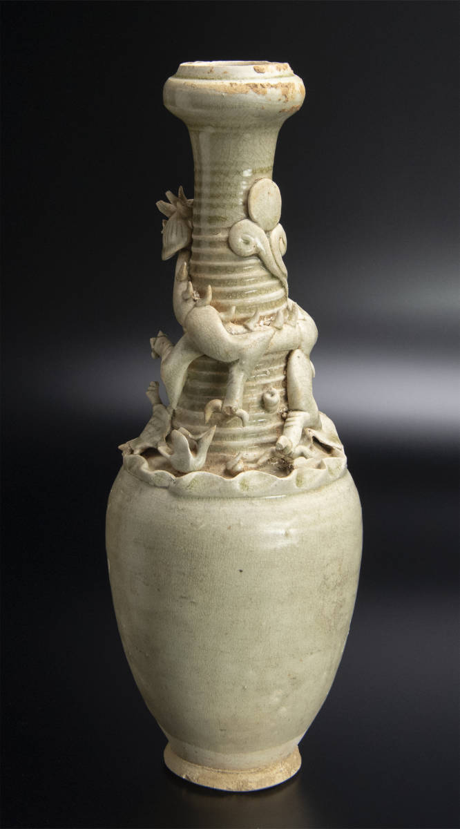 中国古美術/南宋青釉雙魚龍耳花瓶/倉庫整理品 中国古美術/南宋青釉雙魚