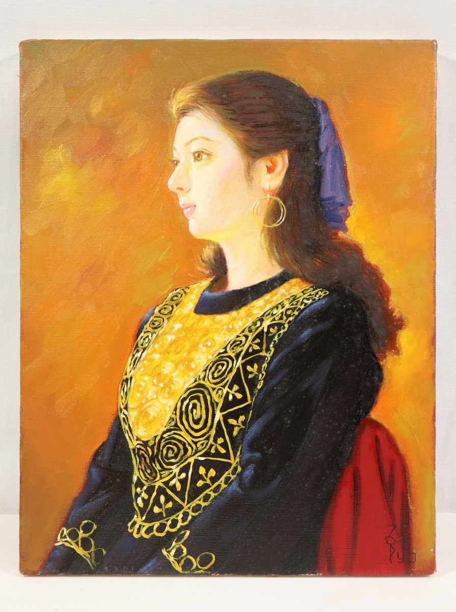 鶴村義美【バイオリンの女】肉筆写実画 鶴村義美【バイオリンの女