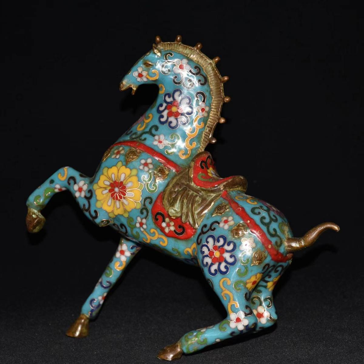 馬一対七宝焼き倣古置物中国大きい工芸品インテリアアンティーク