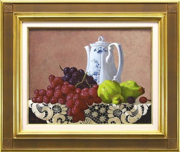庄司守 籠のブドウ F4 絵画 油彩画 油絵 静物画 葡萄 庄司守 籠の