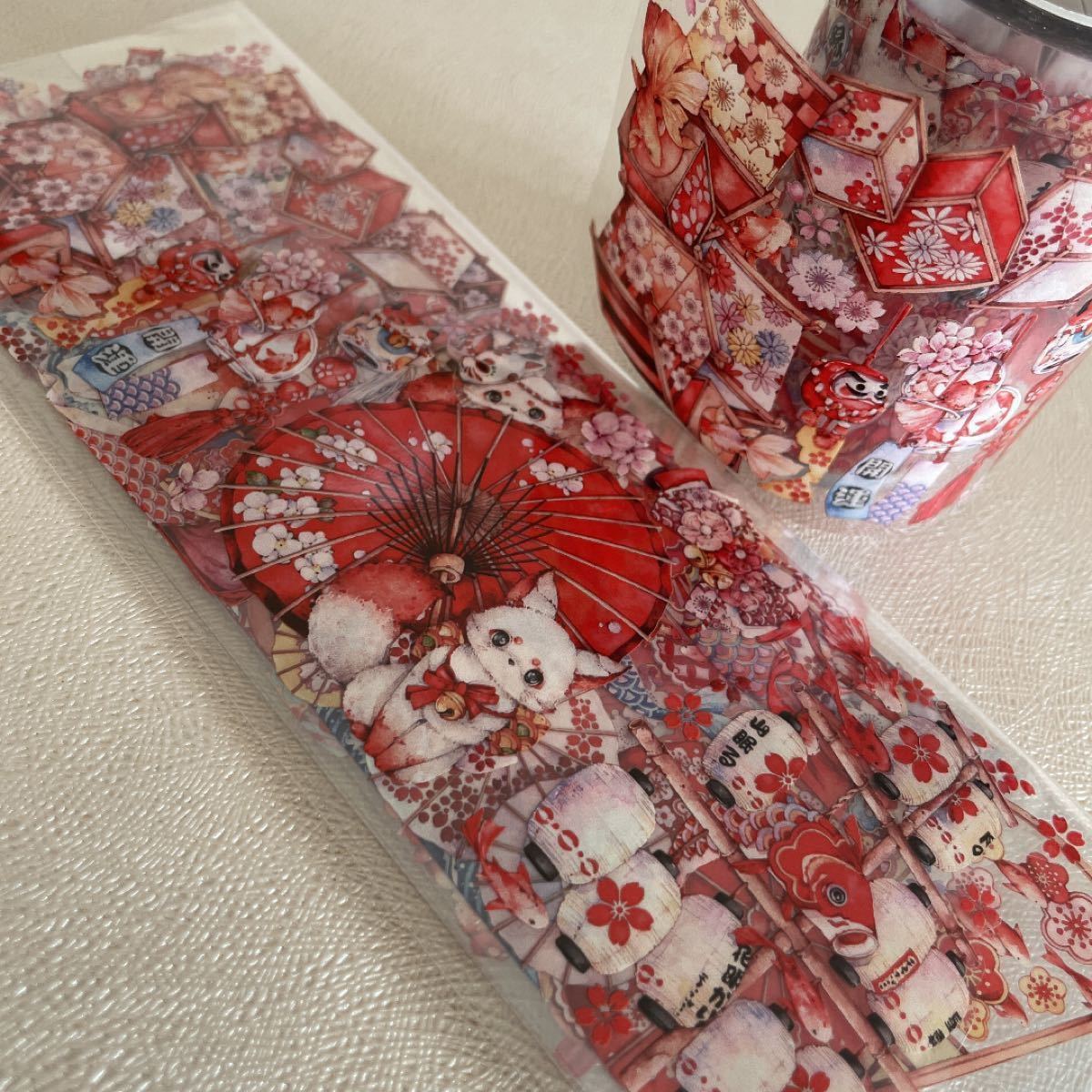 K02 海外マステ 野葵 狸 水晶PET 切り売り 狐 人物 装飾 マステ 海外