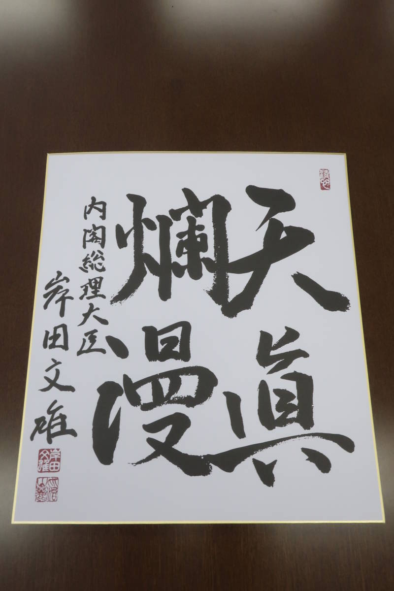希少！岸田文雄 自民党総裁 総理大臣 サイン 直筆揮毫色紙 「天真爛漫