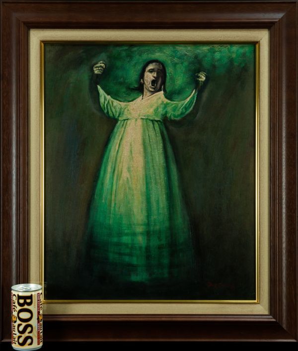 鴨居玲 油彩 肉筆『傷痍軍人』表サイン 裏サイン F6号 額装 b458 鴨居