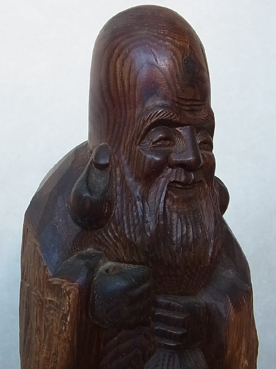 讃岐一刀彫・福禄寿 30cm 木彫像｜手彫り・一点物・和モダン 讃岐