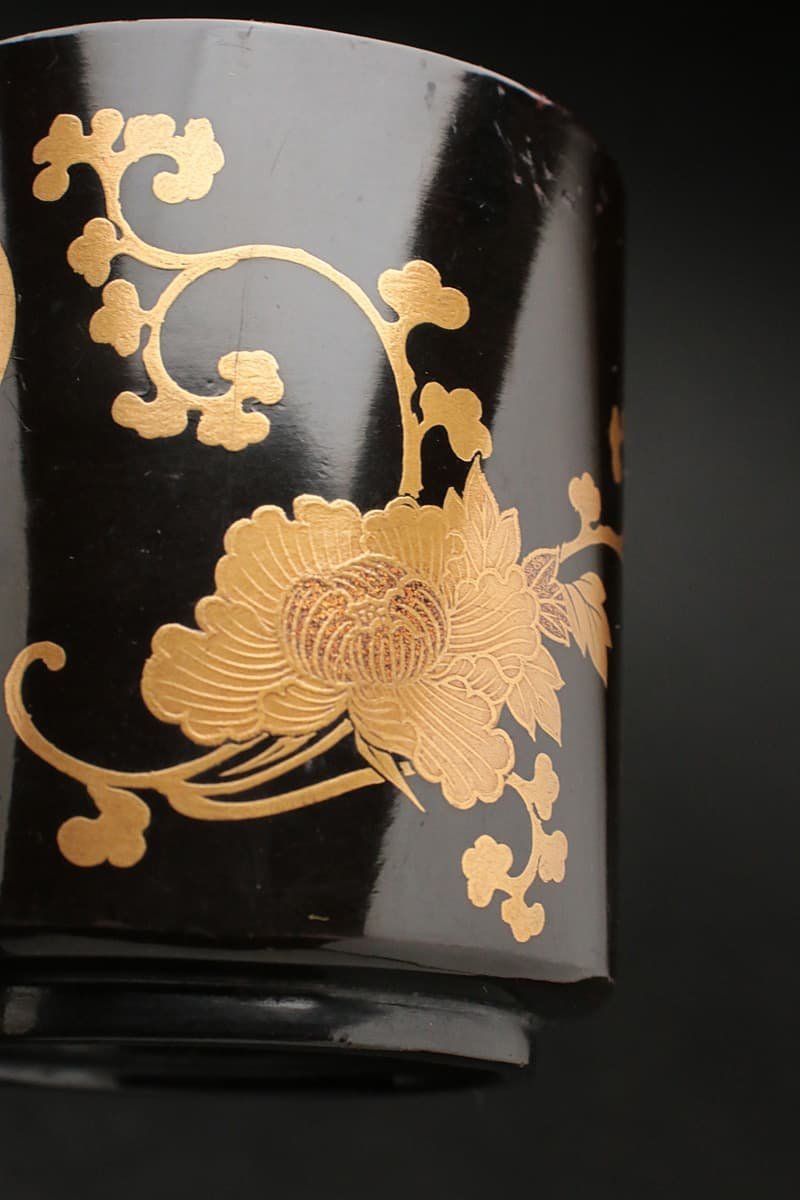 明治期 金蒔絵『牡丹唐草文』小型 木製御懸盤 一対 共箱☆時代物☆