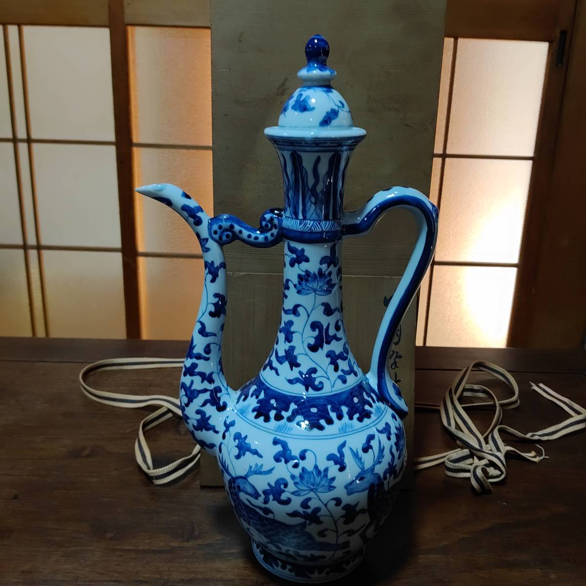 大明嘉靖年製 時代物 中国 古い水差し 手描き 高さ29㎝ アウトレット