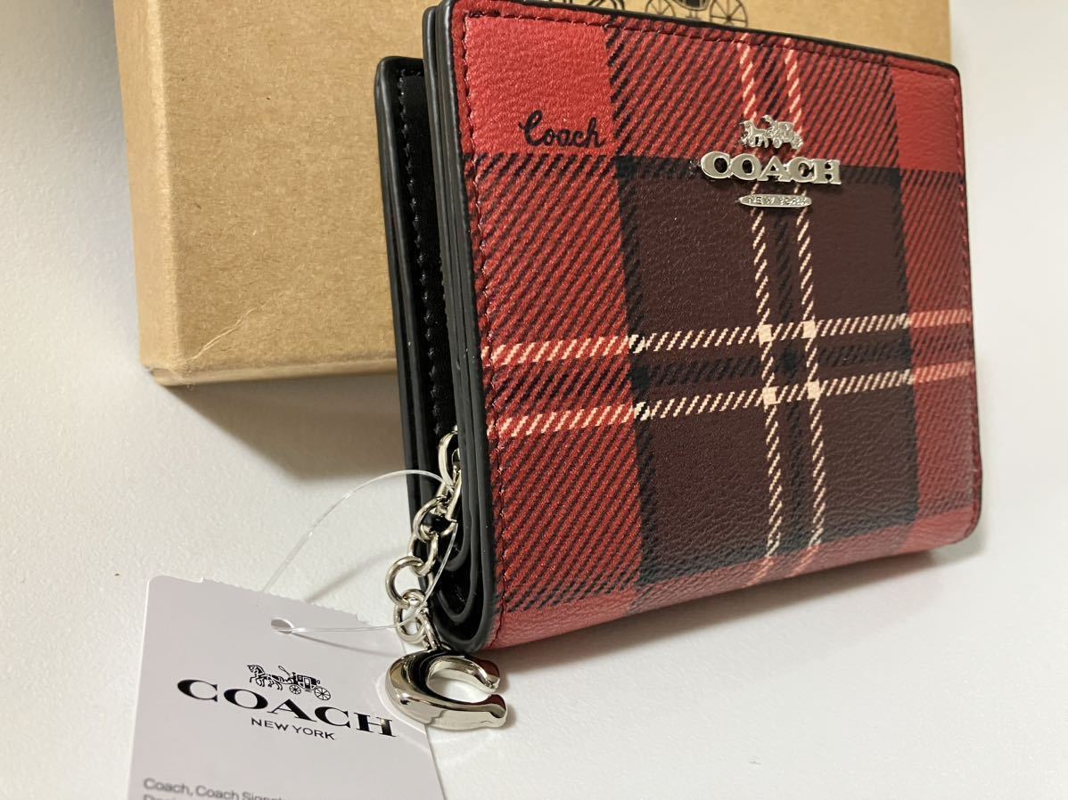 COACH コーチ 財布 二つ折り財布 レッド チェック柄 赤 黒 レディース