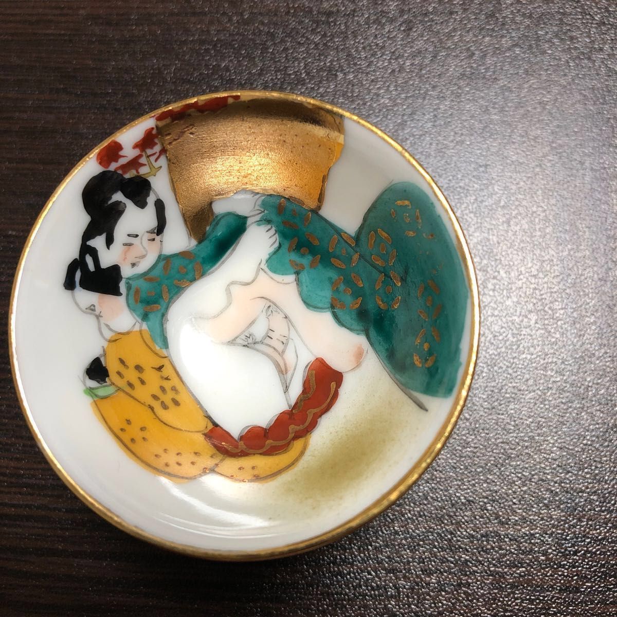 九谷焼 古九谷 色絵金彩 浮世絵 艶絵 春画盃 時代箱 C 7607 【公式通販】