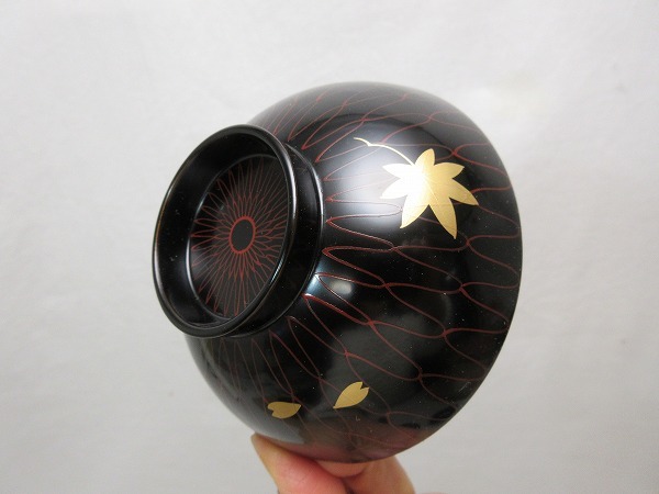 411362 【 未使用 茶道具 平安堂造 網雲錦 小吸物椀 5客組 木製漆器