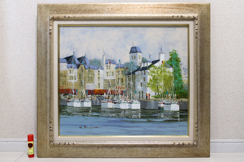 額縁付 1点物 油彩画 黒沢久 風景画『オンフルール』56 × 63cm 額縁付