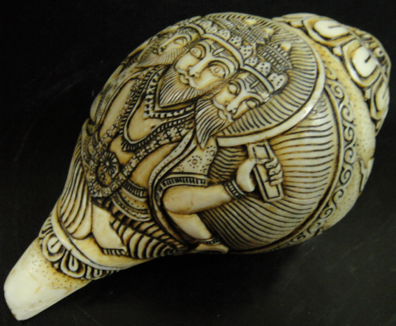 ◇チベット密教法具 法螺貝（シャンカ）ブッダ 釈迦如来 五智如来 五仏