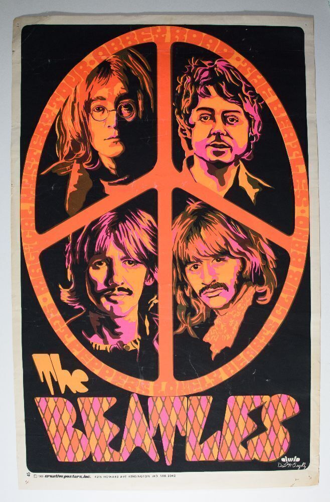 1969 Dail Beeghly The Beatles Later Years Peace Blacklight Poster