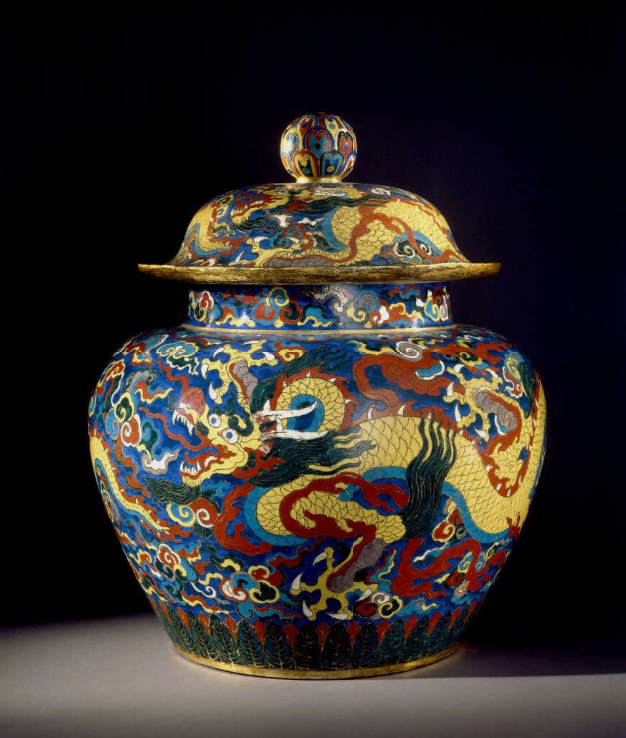 中国 景泰藍 古七宝琺瑯彩 雲竜文 蕾口瓶 共箱 D R7822 中国 景泰藍 古