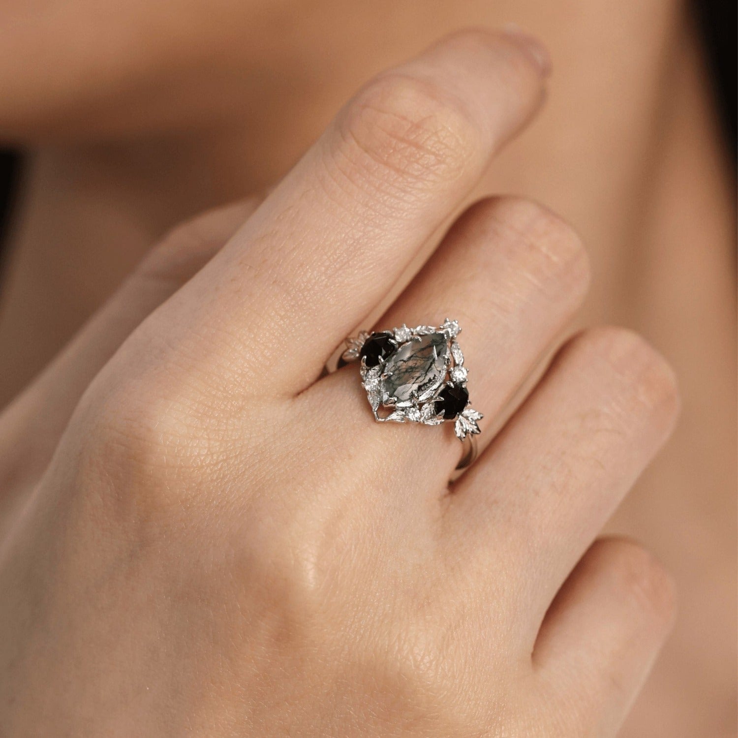 Noctis Moss Agate Black Onyx Ring© – Azura New York