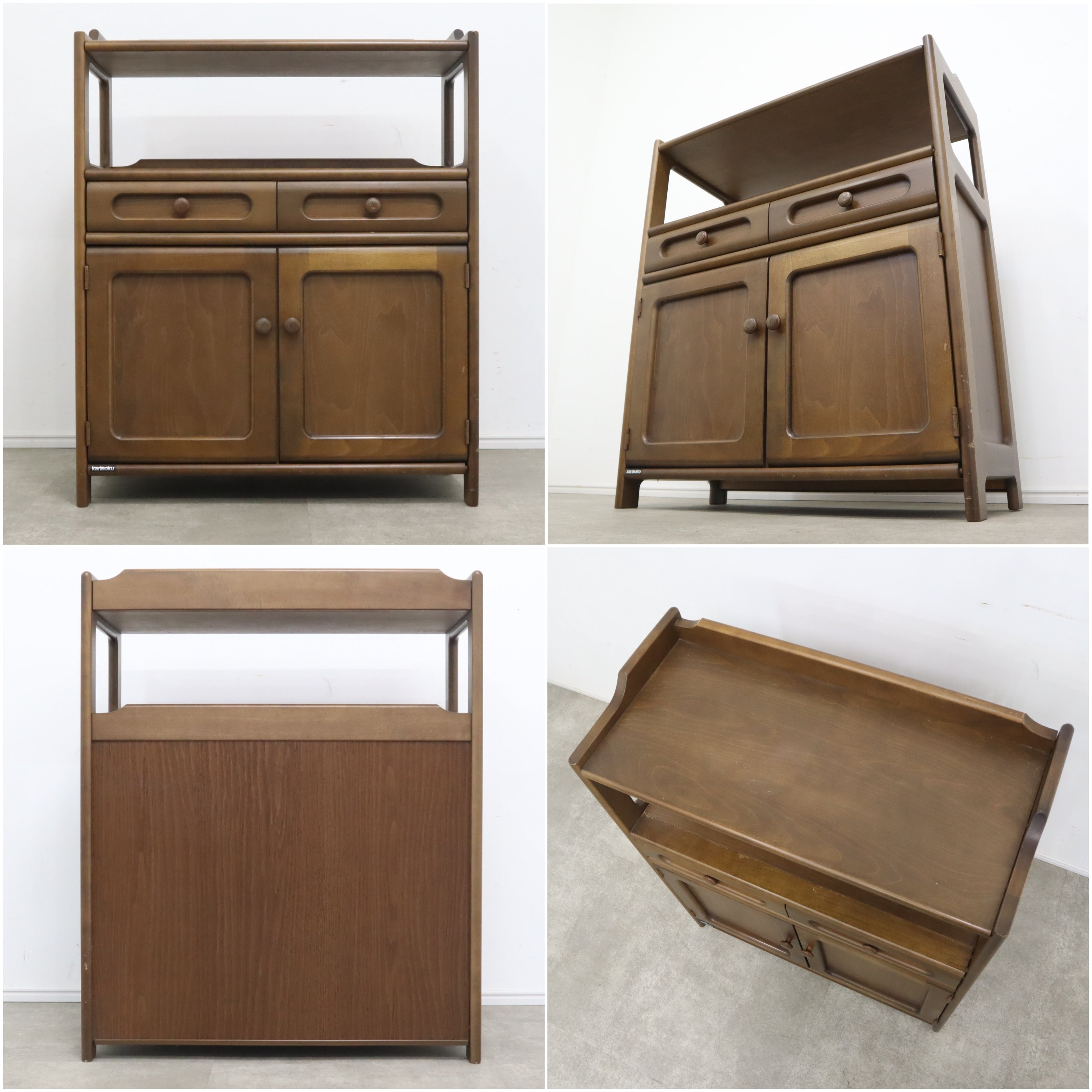 カリモク家具 ラタン キャビネット 電話代 棚 昭和レトロ オールド