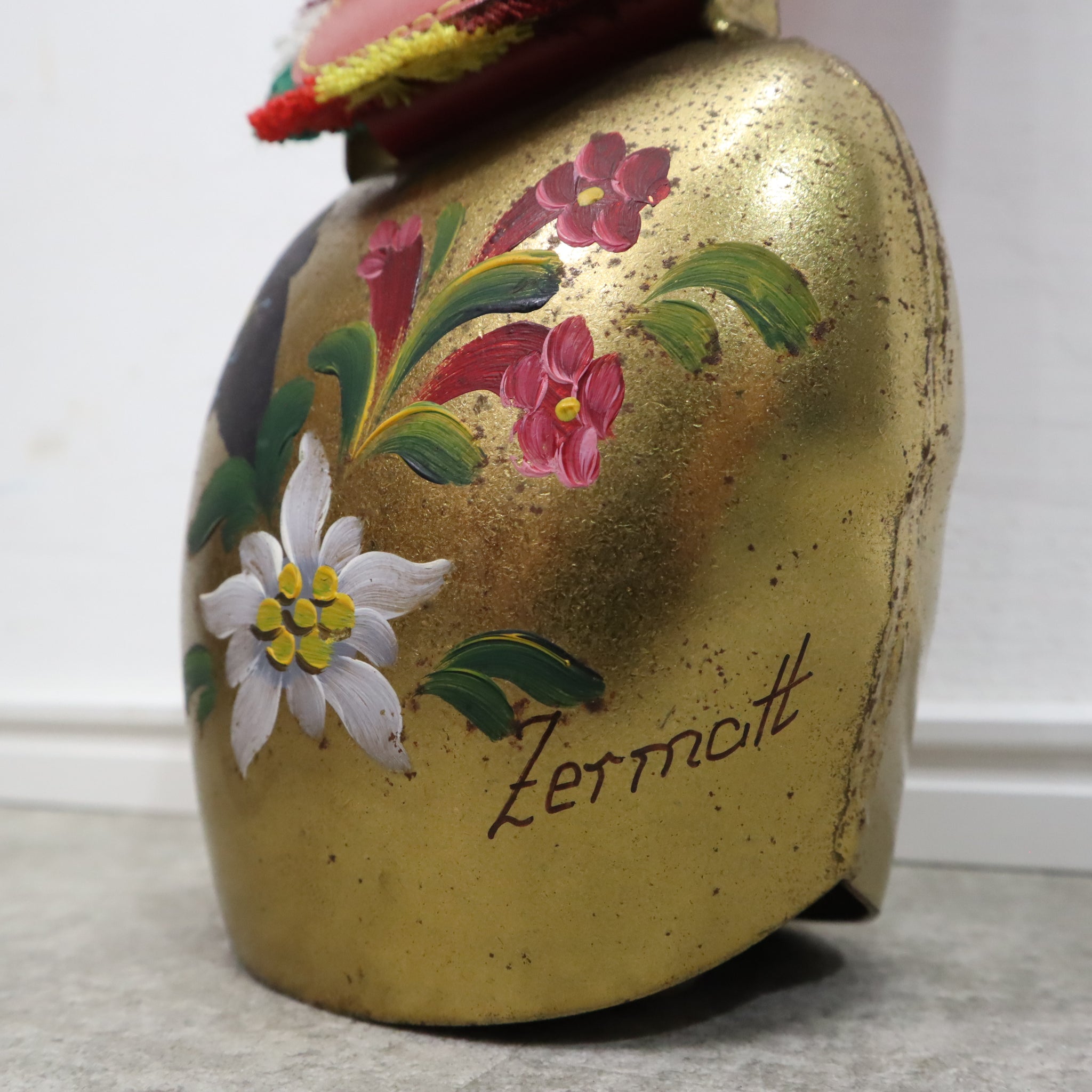 スイス アッペンツェル地方 カウベル 大□真鍮 本革 鐘 牛 民芸品 細工