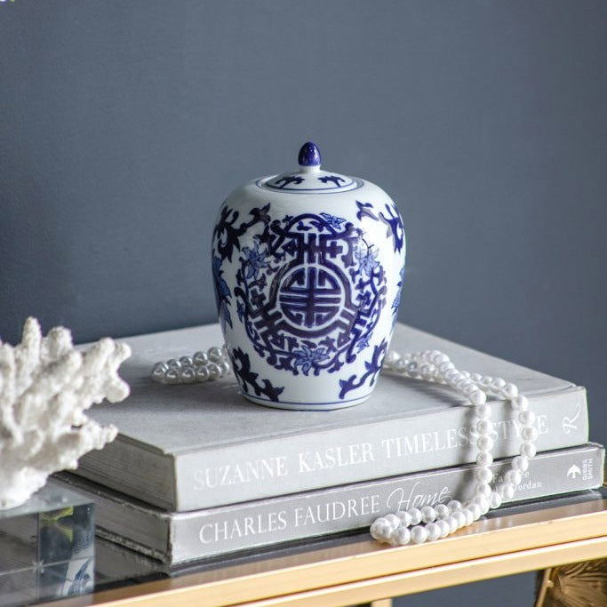 シノワズリの蓋付き 飾り壺 H15.5 | ホームインテリア萬里