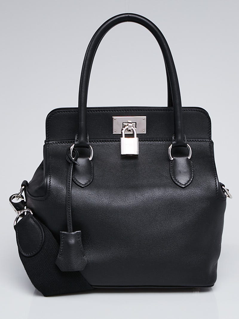 Hermes 20cm Black Swift Leather Palladium Plated Toolbox Bag