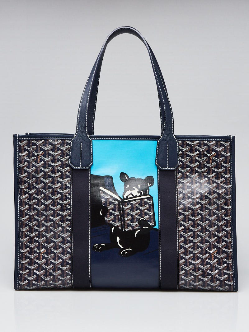 Goyard Navy Blue Chevron Print Coated Canvas Villette MM Tote Bag