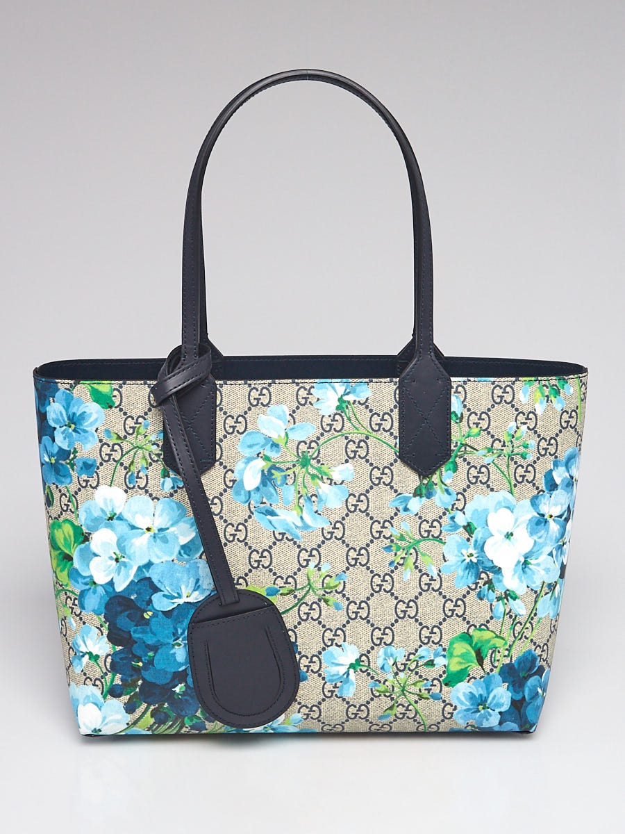Gucci Beige/Blue GG Coated Canvas Supreme Blooms Reversible Tote