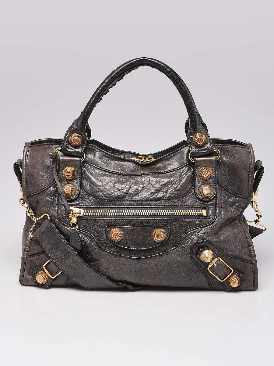 Balenciaga Anthracite Leather Giant 21 Gold Motorcycle City Bag
