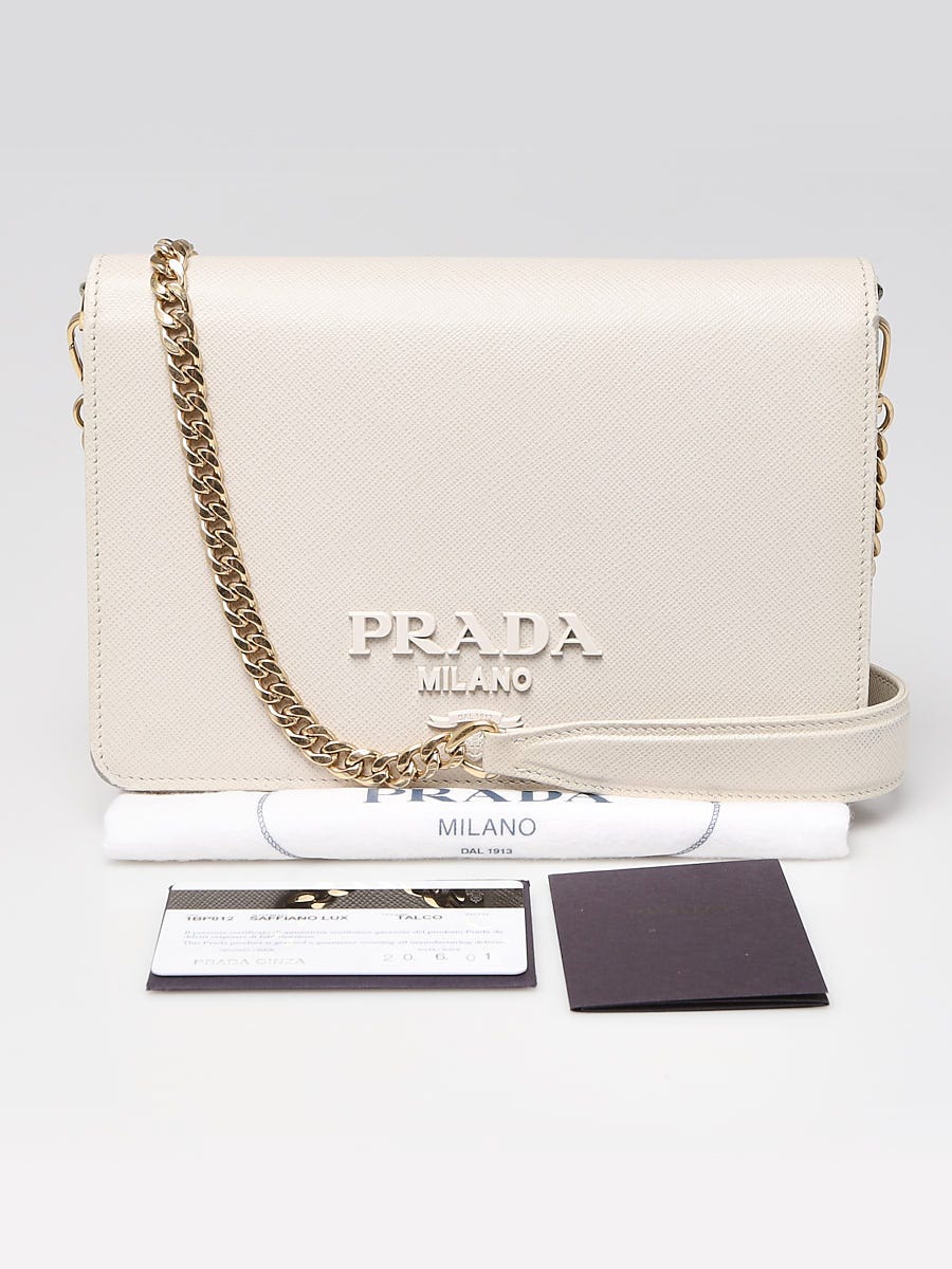 Prada Talco White Saffiano Lux Leather Crossbody Bag - 1BP012